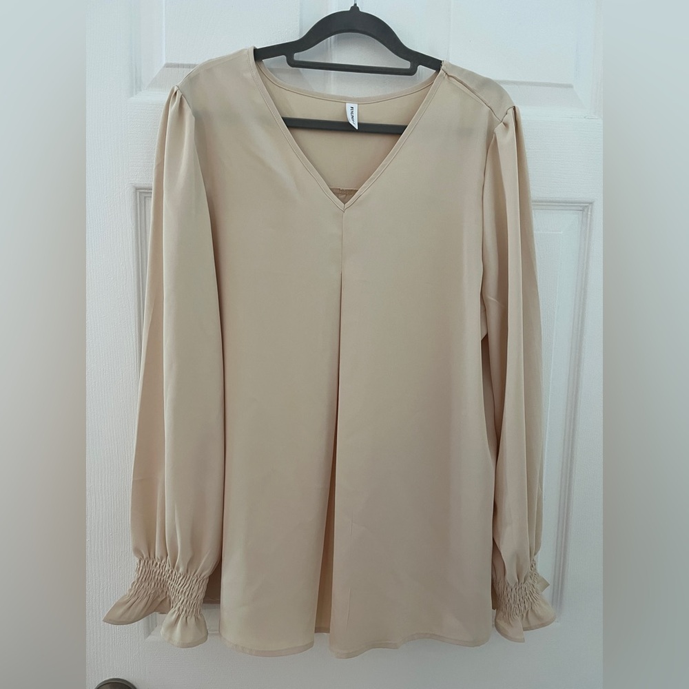 V-Neck Long-Sleeve Blouse with Smocked Cuffs